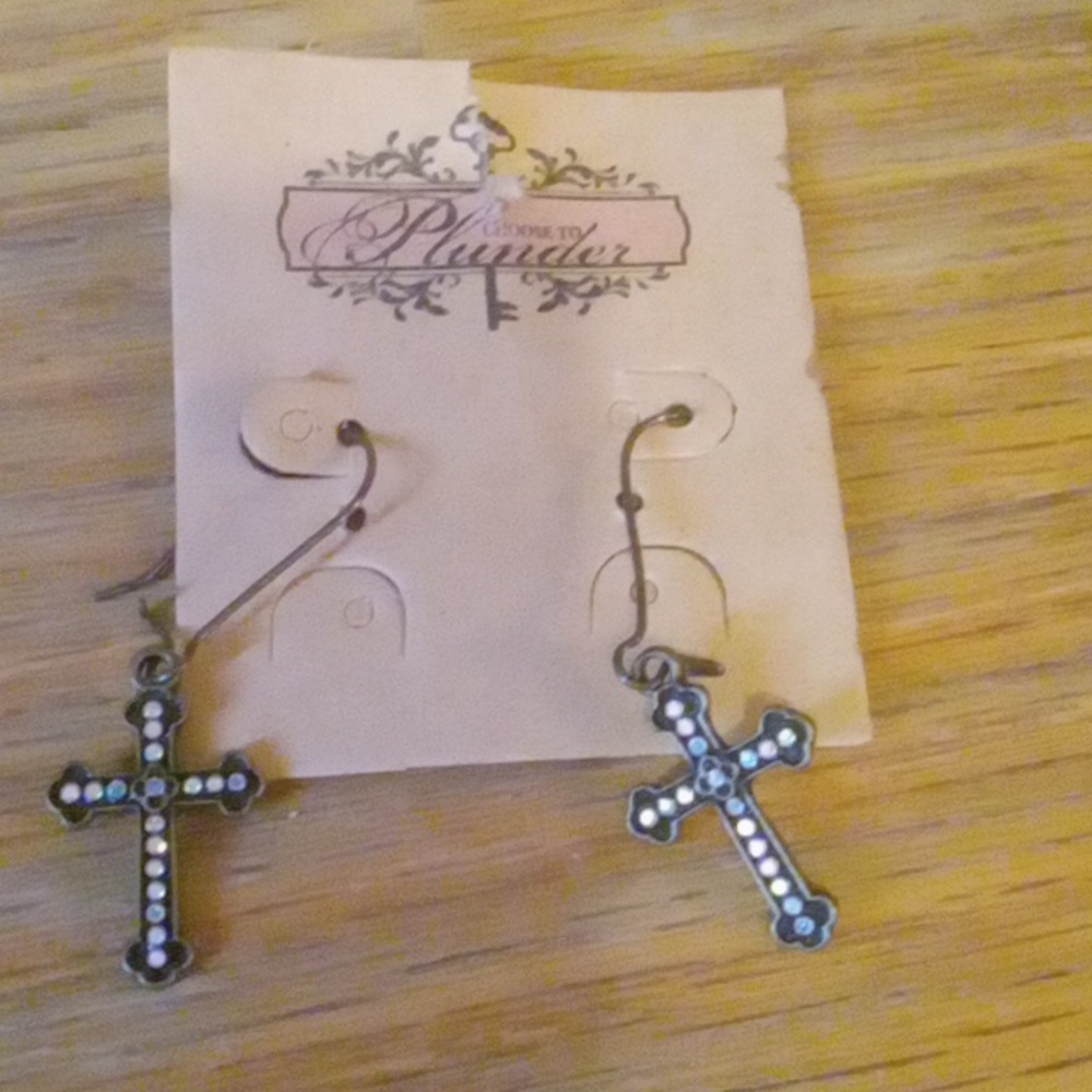 Plunder Rhinestone Cross Earrings